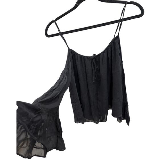 Zara BLACK SHEER OFF THE SHOULDER TOP WITH LONG BELL SLEEVES size Medium - Picture 1 of 7